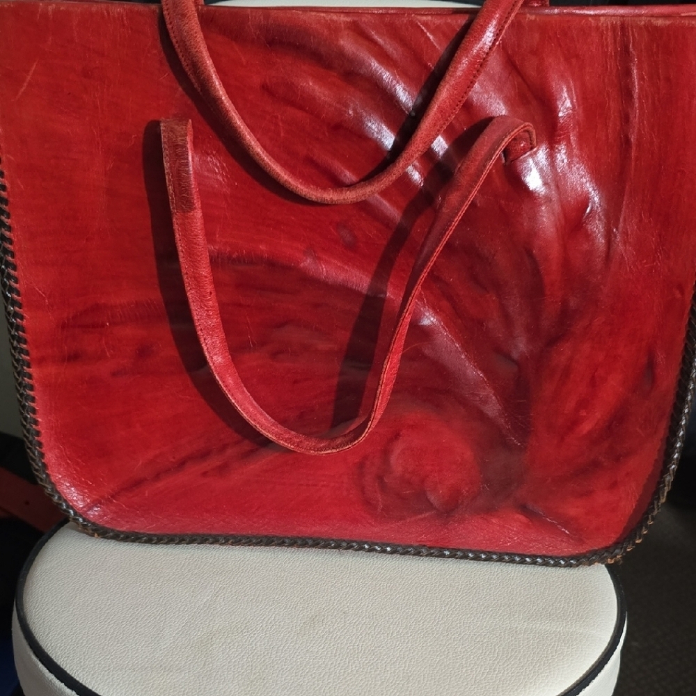 Elegant Red Leather Tote Bag